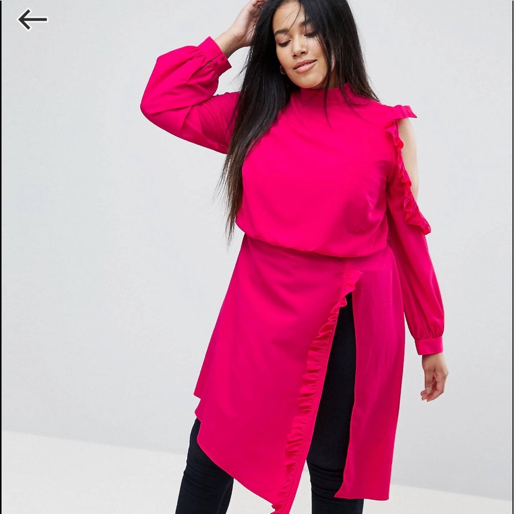ASOS CURVE LONGLINE BLOUSE WITH RUFFLES